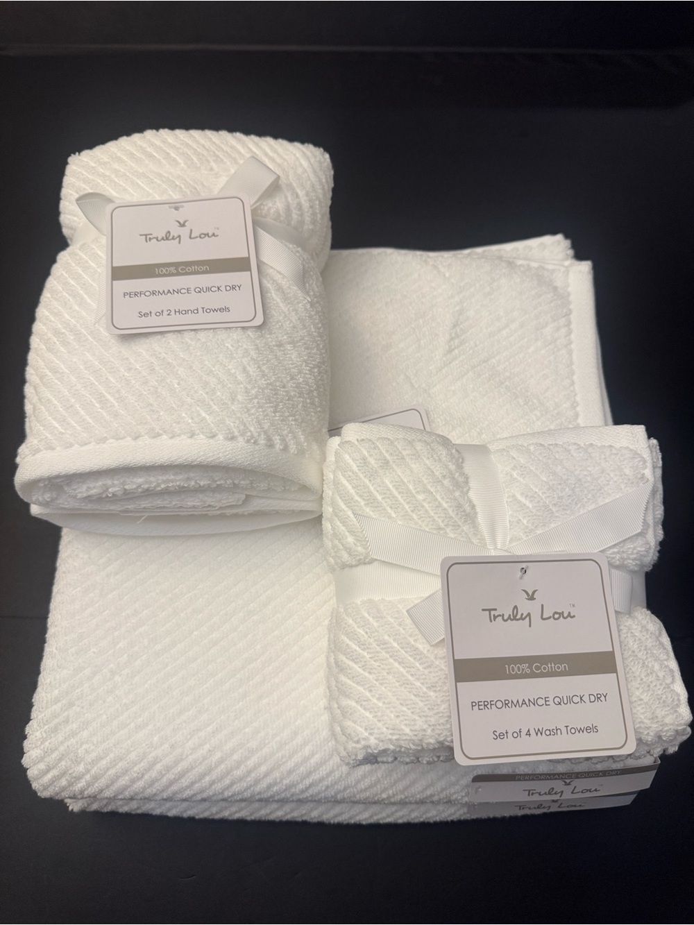8pc TRULY LOU Performance Quick Dry Textured Cotton Bath Towel Set - White